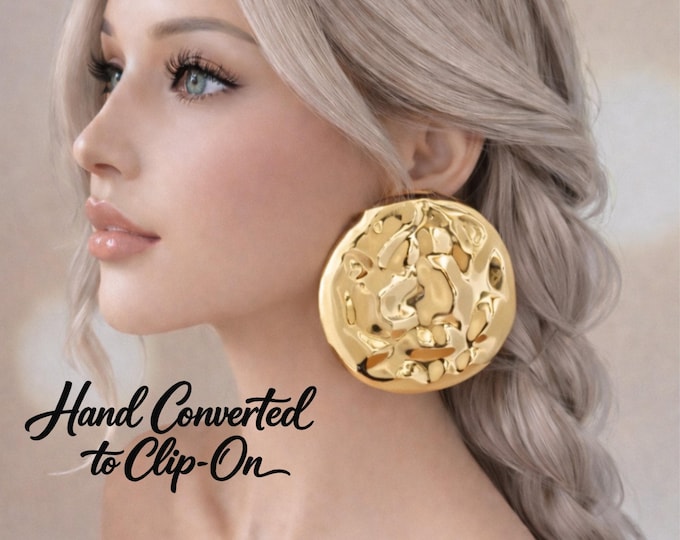 Oversized Gold Disc Hand-Converted Clip-On Earrings