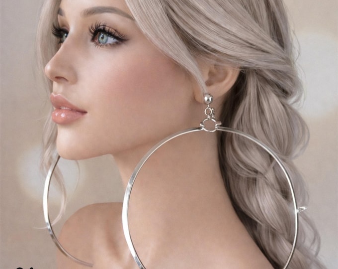 Oversized Stainless Steel Clip On Hoop Earrings - 6.5" Statement Jewelry