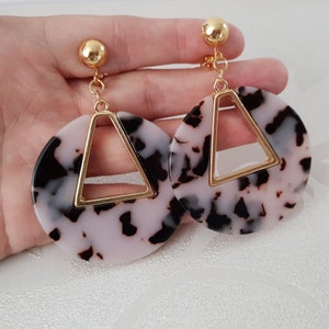Ohrclips - Retro Animal print harz & 18k vergoldete Ohrclips - 8,5 cm lang 60er Jahre inspiriert - vintage style