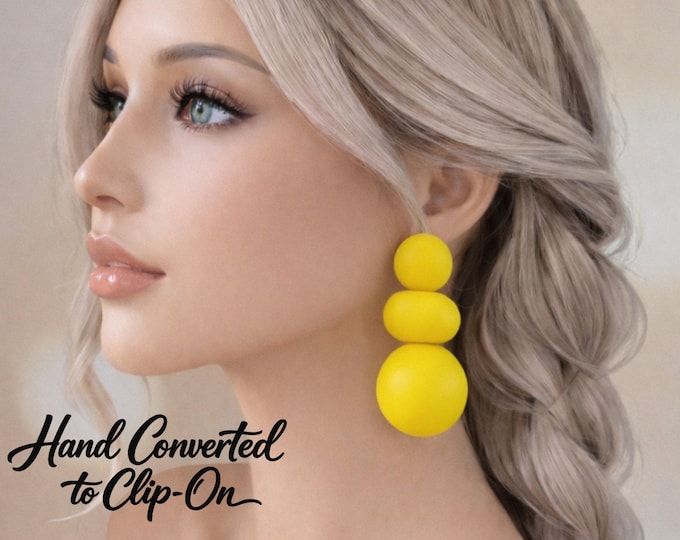 Clip  On Earrings - Big Chunky Statement Yellow Drop Earrings |  Bold Modern Geometric Design