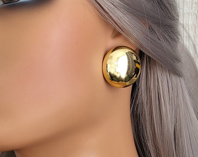 1 pair of 1.2" big CCB plastic dome stud earrings - Gold or silver options - Clip on or pierced earrings - Sold as slight 2nds please read