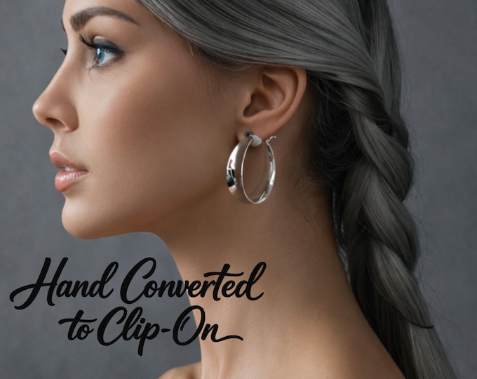 Sterling Silver Plated Clip-On Hoop Earrings | 1.5" Wide Concave Tube Hoops for Non-Pierced Ears