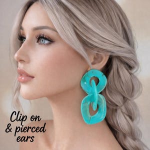 Handcrafted Aqua - Turquoise Acrylic Chain Earrings – Chunky Statement Jewelry - 3 length Options