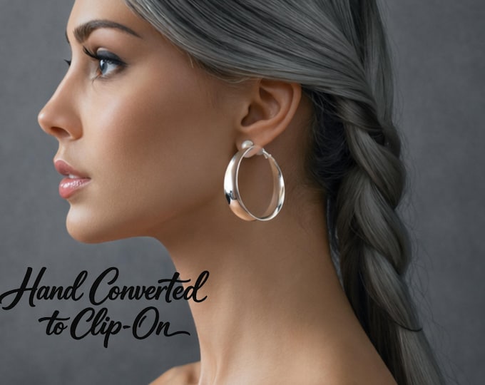 Sterling Silver Plated Hoop Clip-On Earrings | Concave Tube, Non-Pierced