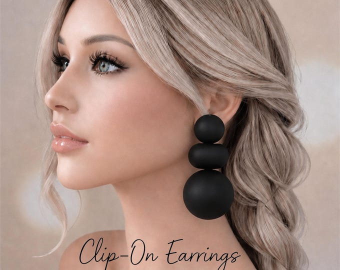 Clip  On Earrings - Big Chunky Statement Matte Black Drop Earrings |  Bold Modern Geometric Design