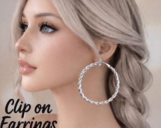 Silver Tone Clip On Hoop Earrings – 2.25" - 6cm Chunky Statement Hoops