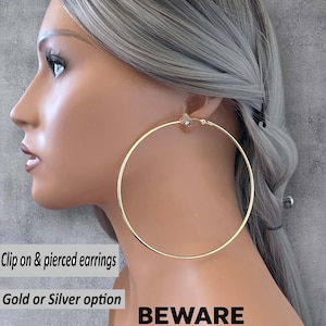 Créoles clip surdimensionnées – 4 pouces or, argent, or rose