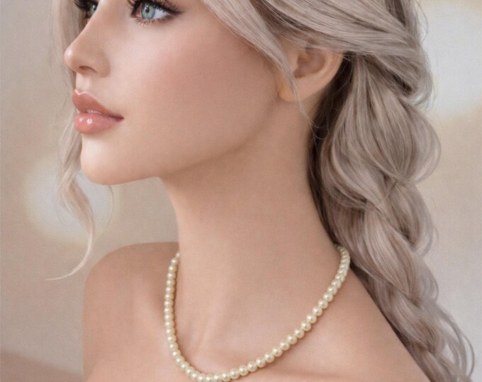 Vintage Cream Faux Pearl Necklace – Marquise Clasp, Bridal Jewelry