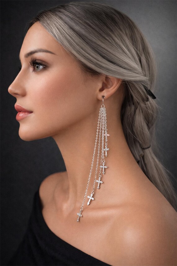 Boucles D’Oreilles Pendantes Argentées - Alliage, Fermoir Dormeuse, Sans Pierre
