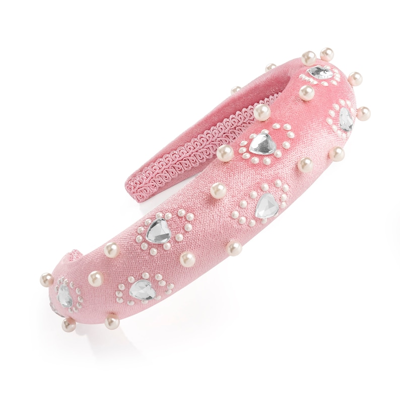 Beautiful 3cm wide soft padded pink velour with diamante & pearl bead detail headband aliceband image 3