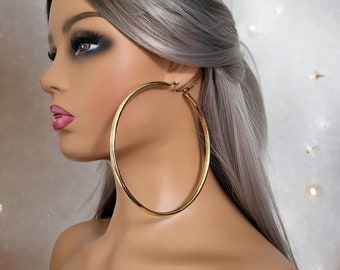 1 Paar XXL massive Clip on Hohlschlauch Ohrringe - 4.5 "- 12cm - Riesige - massive übergroße Creolen - Gold oder Silber , bitte Beschreibung lesen