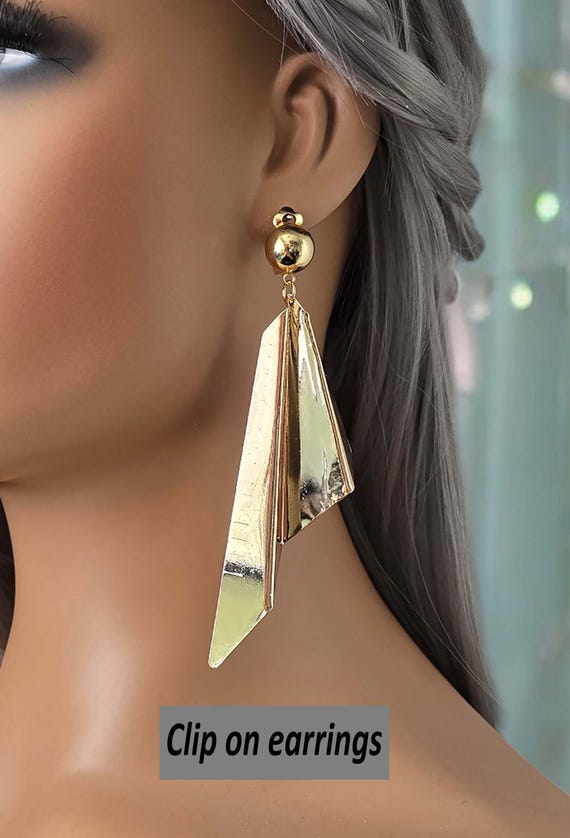 Boucles D'oreilles à Clips Longues Perles Violettes - Style Pendantes, Artisanales