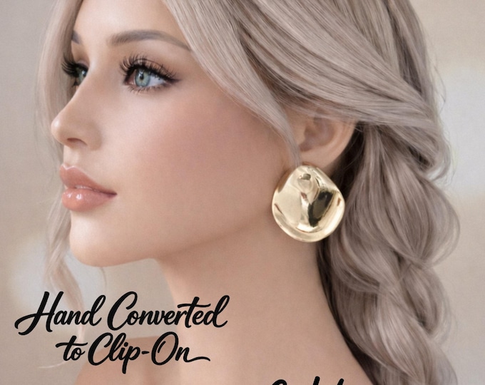 Sculptural Clip On Earrings – Molten Disc, Gold or Silver Tone