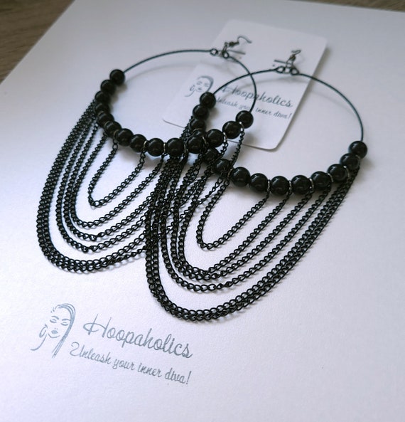 【BLACKPURPLE】[BLACKLABEL] PONDELL CUBIC CHAIN EARRING Earrings - BLACKPURPLE_USD