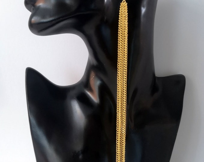 8" XTRA long Gold tone waterfall chain tassel  drop earrings - clip on - non pierced or pierced options - Super long earrings!