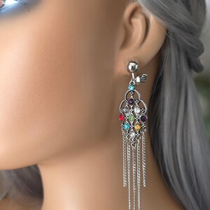 Silver Diamond White Pearl & Rhinestone Chandelier Clip-on Earrings