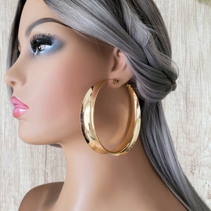 1 pair 3&quot; extra wide gold or silver tone CLIP ON wide concave tube hoop earrings, big statement earrings, pierced, non pierced options **