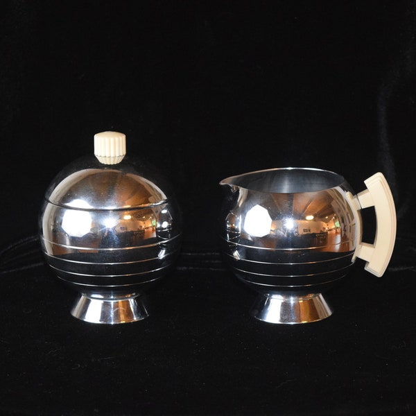 Art Deco Chrome and Bakelite Sugar and creamer set.