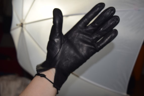 Vingage Leather Gloves, Black Kidskin Gloves, Siz… - image 2