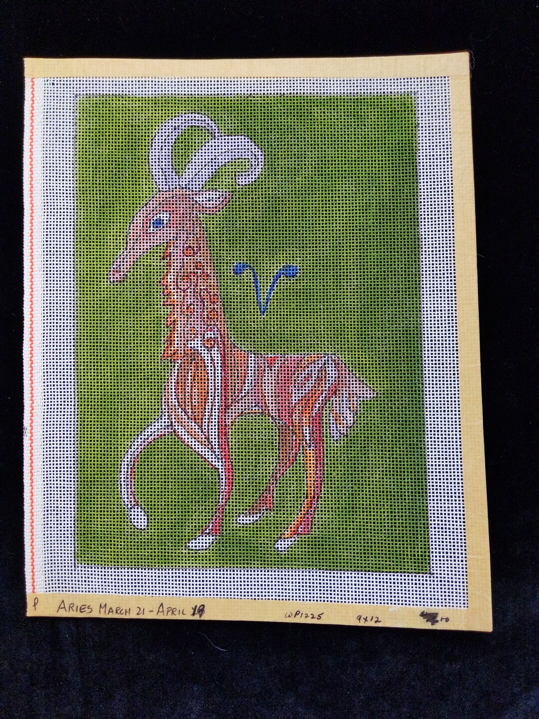 Medium Handpainted Needlepoint Canvas, Zodiac Needlepoint, Aries