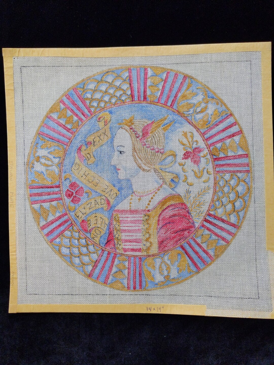 Medium Hand Painted Needlepoint Canvas, Italian Needlepoint Plate