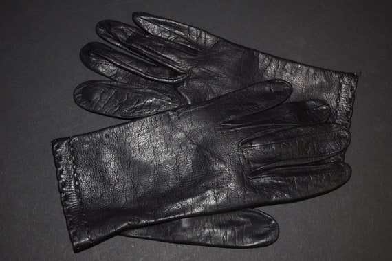 Vingage Leather Gloves, Black Kidskin Gloves, Siz… - image 3