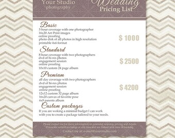 Photography Package Pricing List Template Portrait | Etsy