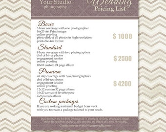 Photography Package Pricing List Template Wedding Packages | Etsy