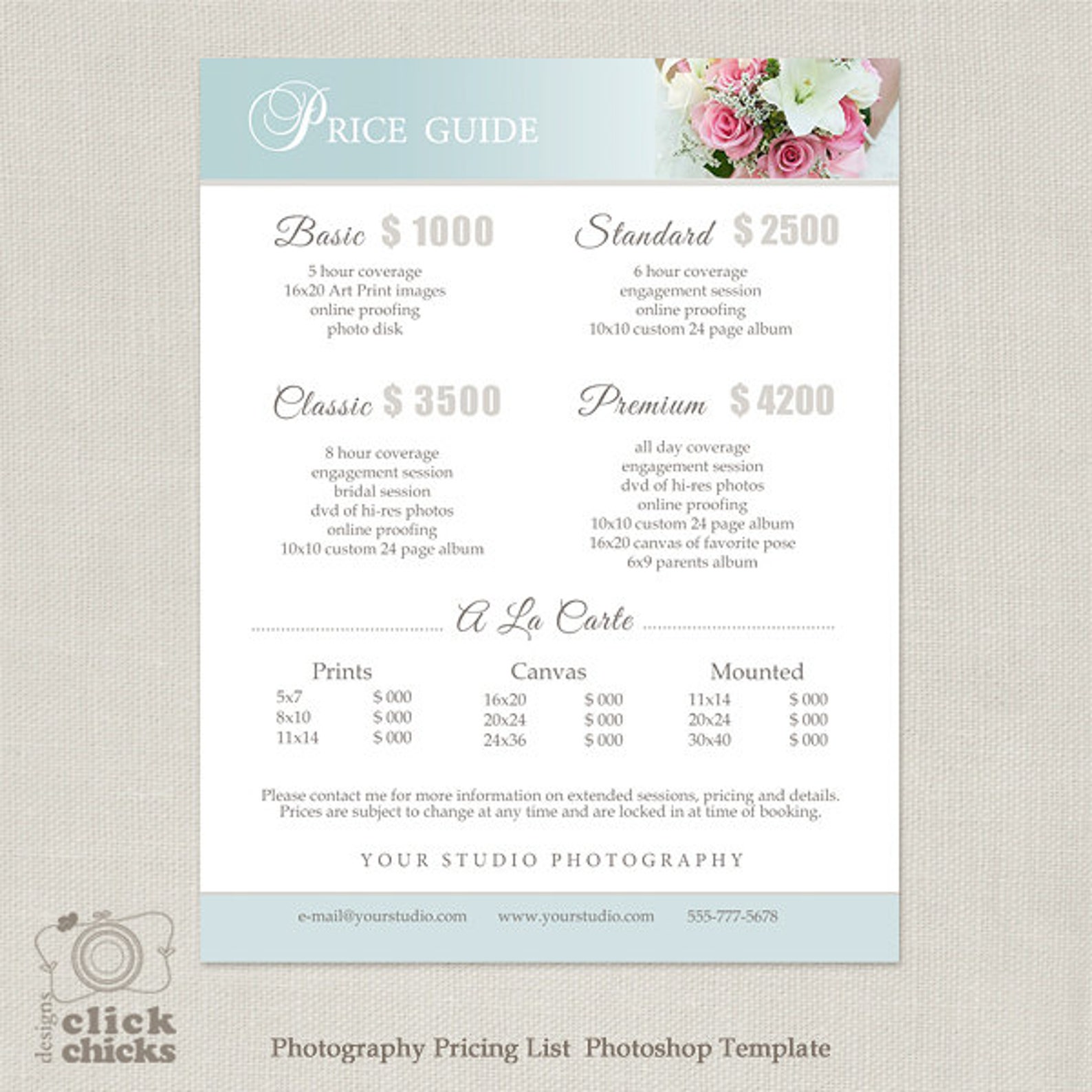 Wedding Photography Package Pricing List Template Etsy