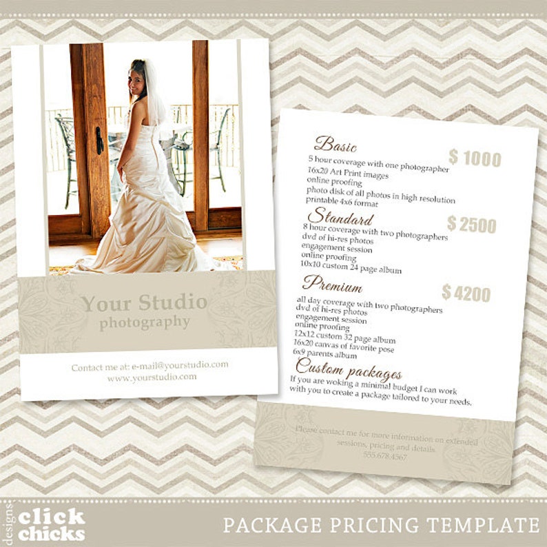 Photography Package Pricing List Template Price List Price Etsy