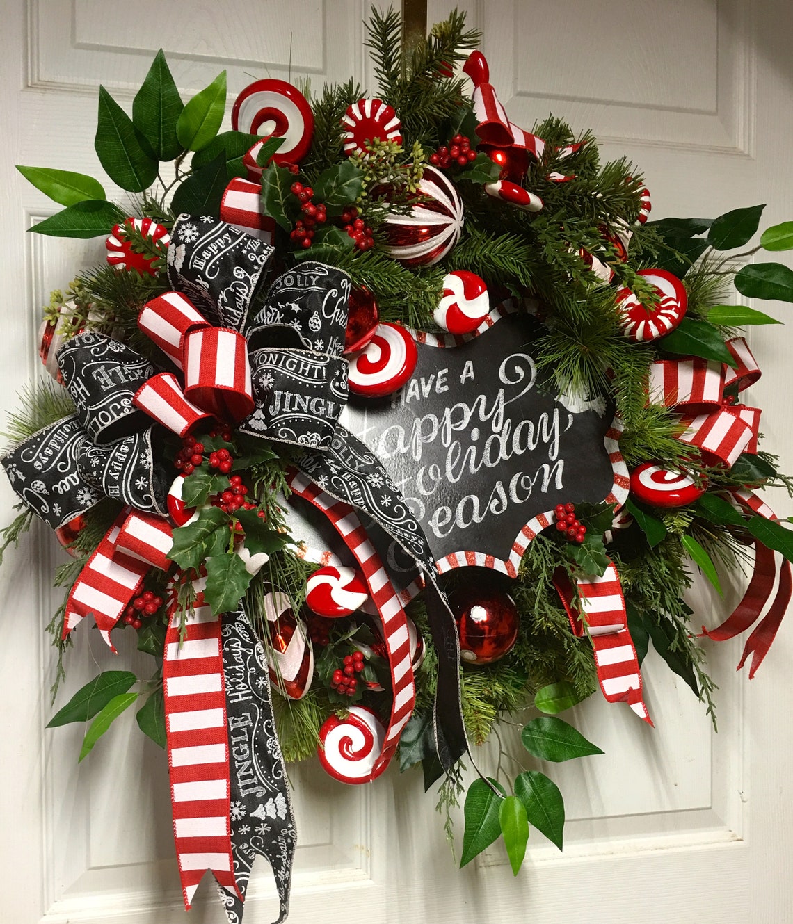 Christmas Wreath with Chalkboard sign Have a Happy Holiday Etsy