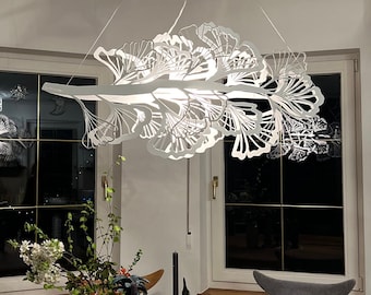 Lampada a foglia Ginko in acciaio realizzata a mano - Decorazioni per la casa uniche ispirate alla natura, lampada da soffitto moderna