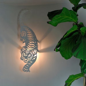 Wall Lamp WHITE  TIGER, steel sconce, animal wall ligh, unique lamp