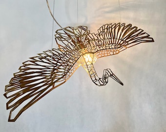 Ceiling light, CraneMetrics Gold, unique design, stainless steel, flying bird light, designer lighting,