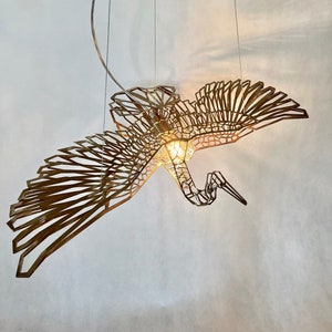 Ceiling light, CraneMetrics Gold, unique design, stainless steel, flying bird light, designer lighting, image 1