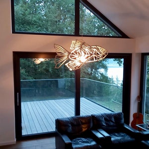Gold Ceiling light, FishMetrics, unique design, stainless steel, fish light, designer lighting, geomeric lamp pendant. image 7