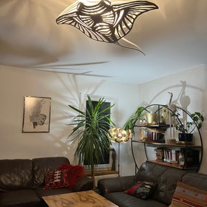 Plafoniera, Manta Ray, design unico, acciaio bianco, luce mare, illuminazione di design, immagine 2