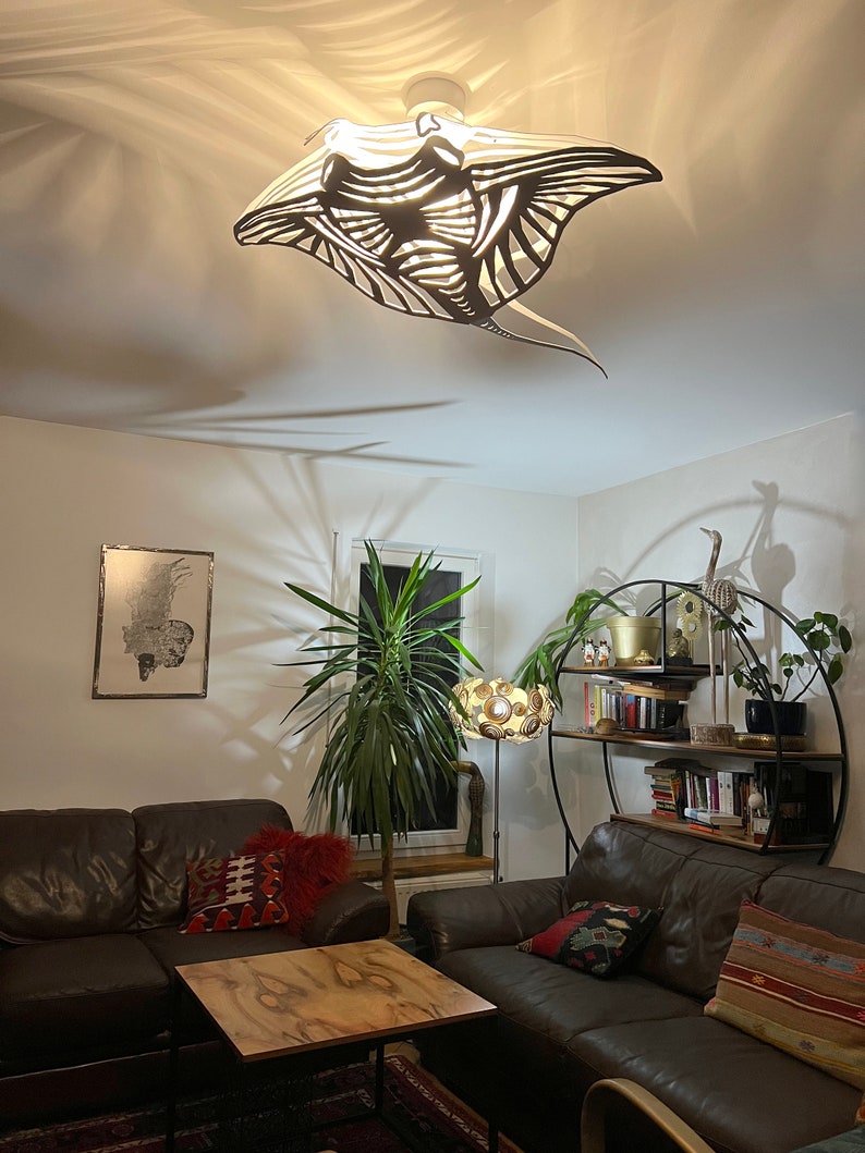 Plafoniera, Manta Ray, design unico, acciaio bianco, luce mare, illuminazione di design, immagine 2