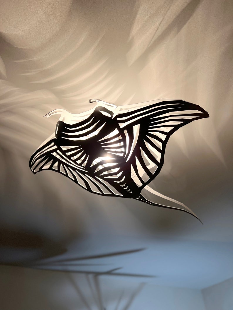 Plafoniera, Manta Ray, design unico, acciaio bianco, luce mare, illuminazione di design, immagine 8