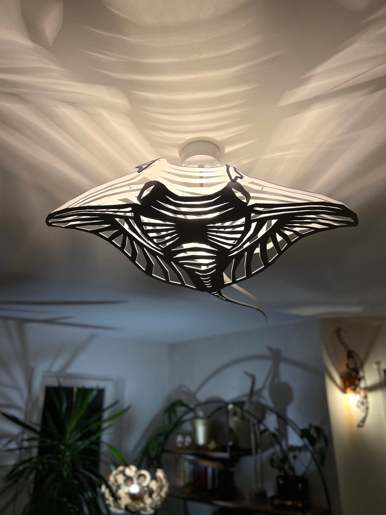Plafoniera, Manta Ray, design unico, acciaio bianco, luce mare, illuminazione di design, immagine 4