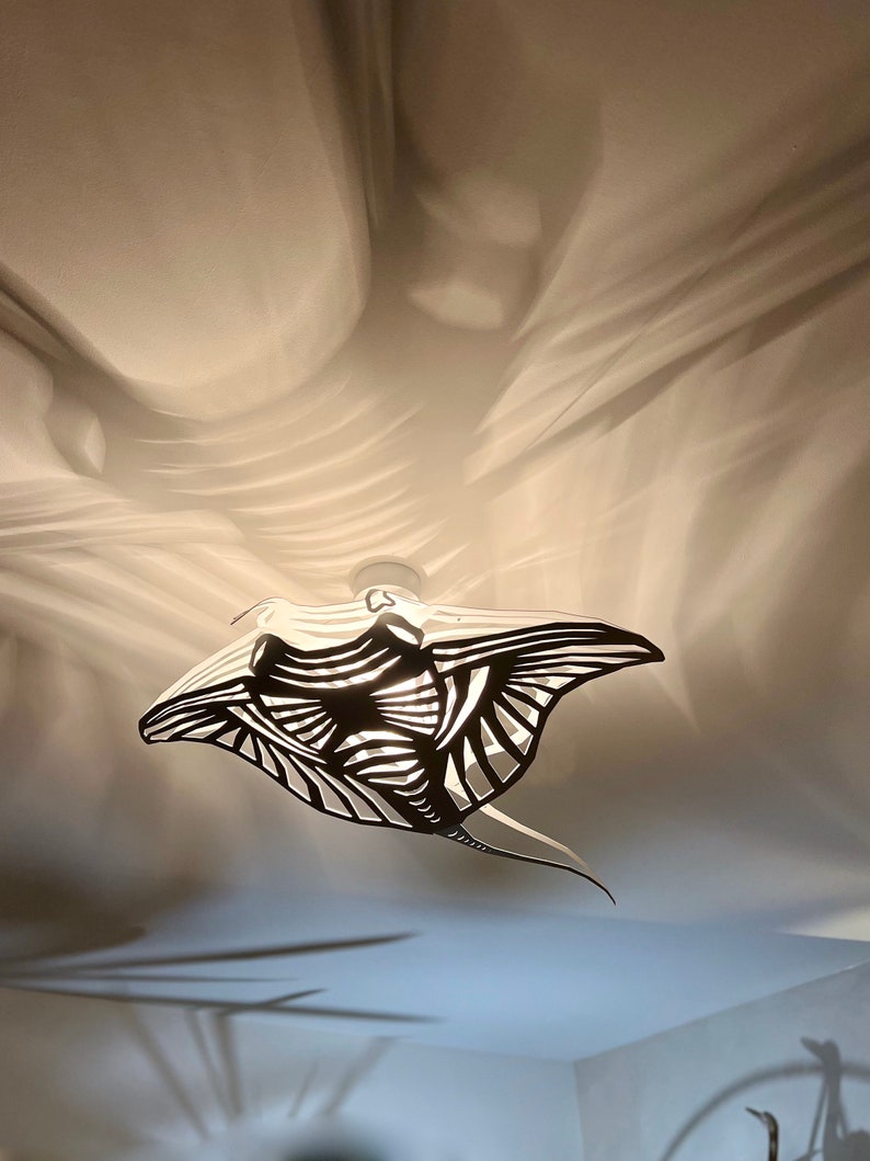 Plafoniera, Manta Ray, design unico, acciaio bianco, luce mare, illuminazione di design, immagine 1