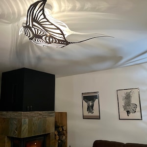 Plafoniera, Manta Ray, design unico, acciaio bianco, luce mare, illuminazione di design, immagine 6