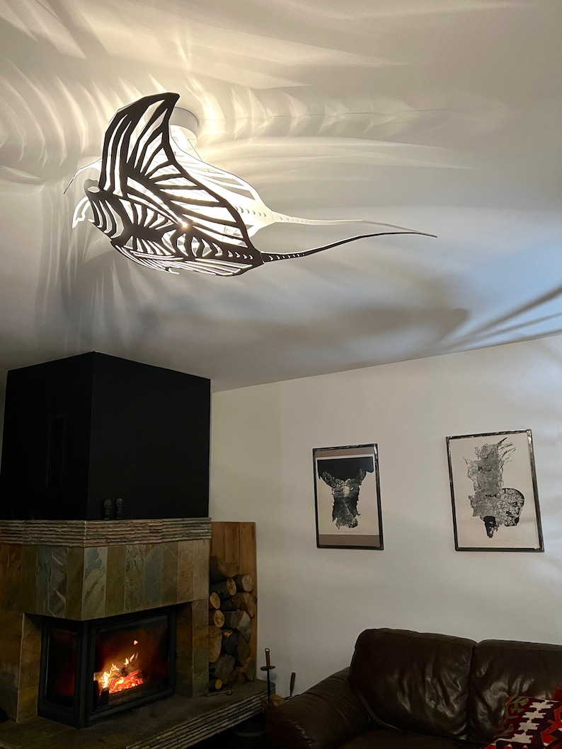 Plafoniera, Manta Ray, design unico, acciaio bianco, luce mare, illuminazione di design, immagine 6