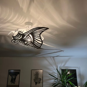 Plafoniera, Manta Ray, design unico, acciaio bianco, luce mare, illuminazione di design, immagine 7