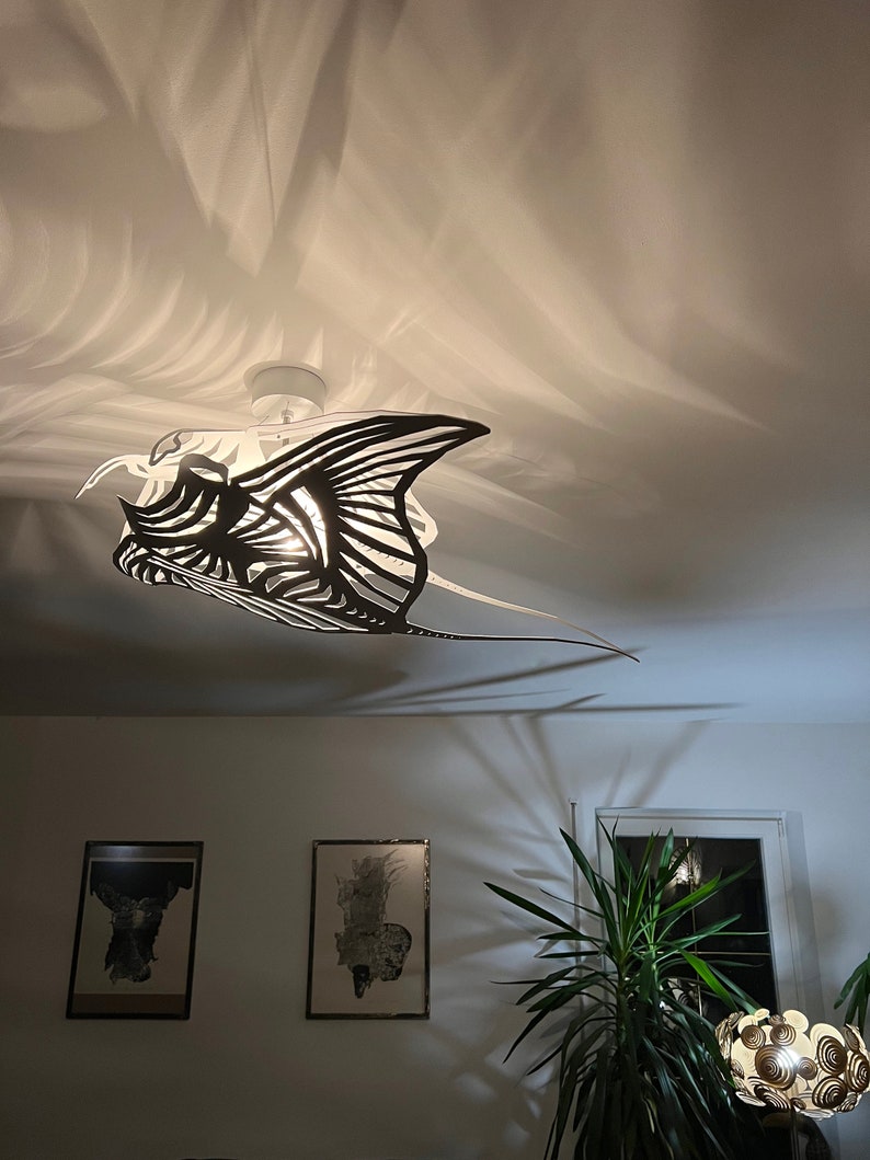 Plafoniera, Manta Ray, design unico, acciaio bianco, luce mare, illuminazione di design, immagine 7