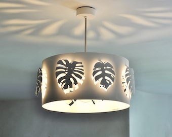 Lámpara moderna, diseño único, luz de techo, colgante, WHITE MONSTERA, lámpara de flores