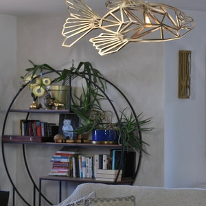 Gold Ceiling light, FishMetrics, unique design, stainless steel, fish light, designer lighting, geomeric lamp pendant. image 4