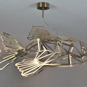 Gold Ceiling light, FishMetrics, unique design, stainless steel, fish light, designer lighting, geomeric lamp pendant. image 2