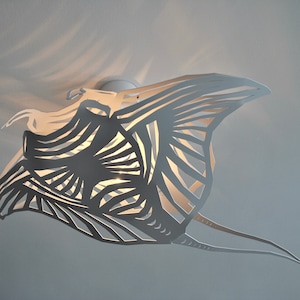 Plafoniera, Manta Ray, design unico, acciaio bianco, luce mare, illuminazione di design, immagine 5