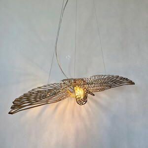 Ceiling light, CraneMetrics Gold, unique design, stainless steel, flying bird light, designer lighting, image 7